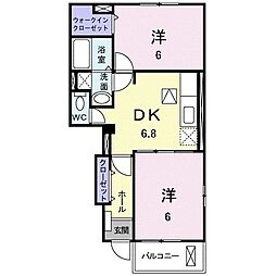 JR東海道本線 豊橋駅 バス11分 境田下車 徒歩5分の賃貸アパート 1階2DKの間取り