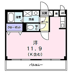 JR総武本線 津田沼駅 徒歩15分の賃貸マンション 2階ワンルームの間取り