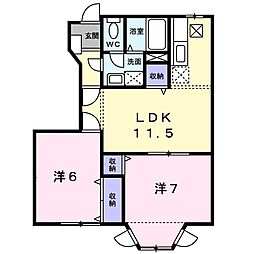 エスペランスI 1階2LDKの間取り