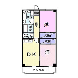 シティマンションタナベ 3階2DKの間取り