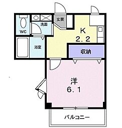 南海高野線 金剛駅 徒歩18分の賃貸アパート 2階1Kの間取り
