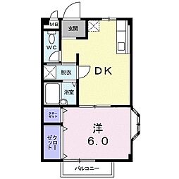 東武伊勢崎線 新伊勢崎駅 徒歩35分の賃貸アパート 1階1DKの間取り