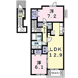 JR武豊線 尾張森岡駅 徒歩12分の賃貸アパート 2階2LDKの間取り