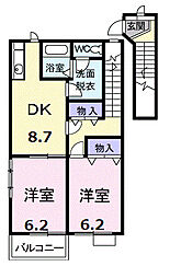 ローズデール 2階2DKの間取り