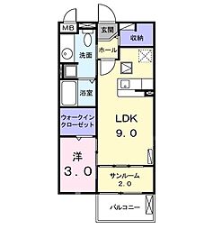 近鉄名古屋線 烏森駅 徒歩13分の賃貸アパート 1階1LDKの間取り