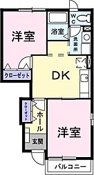 ソレイユＢ 1階2DKの間取り