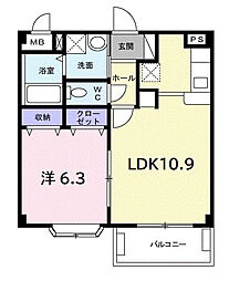 ベル・ソレイユＢ 3階1LDKの間取り