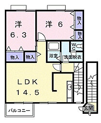 名鉄三河線 吉浜駅 徒歩20分の賃貸アパート 2階2LDKの間取り