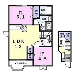 プラザ・ヴェルデ　Ｂ 2階2LDKの間取り