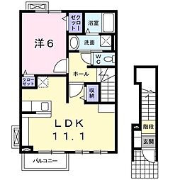 フロントリバ−・サンI 2階1LDKの間取り