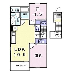 JR東海道本線 鴨宮駅 徒歩28分の賃貸アパート 2階2LDKの間取り
