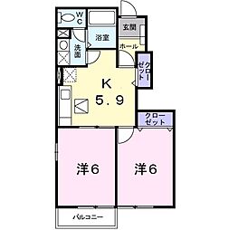 ラフィーネ上矢田 2DKの間取図画像