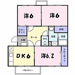 京阪本線 樟葉駅 バス12分 ひかり下車 徒歩3分の賃貸アパート 1階3DKの間取り