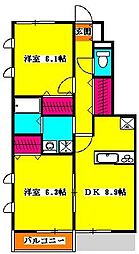 コンフォート・フルール　アン 1階2DKの間取り