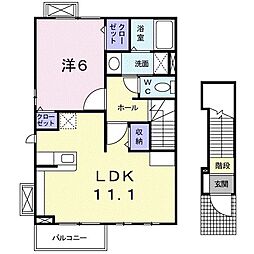 アルメリーナB 1LDKの間取図画像