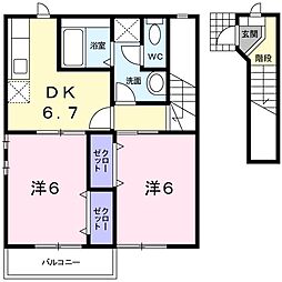 シャトーＫ 2階2DKの間取り