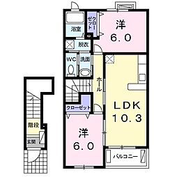 カルバンラゴ 2階2LDKの間取り