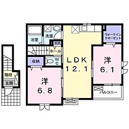 ノース・ヒルIII 2階2LDKの間取り