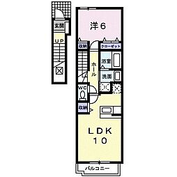 カーサ　エトワール 2階1LDKの間取り