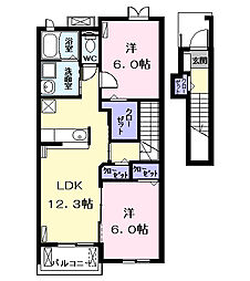 近鉄名古屋線 近鉄弥富駅 徒歩20分の賃貸アパート 2階2LDKの間取り