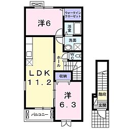 JR常磐線 水戸駅 バス20分 矢頭下車 徒歩10分の賃貸アパート 2階2LDKの間取り