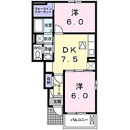 ハピネスミネ 2DKの間取図画像