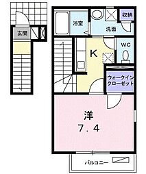 京王線 調布駅 徒歩12分の賃貸アパート 2階1Kの間取り