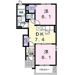 ストロベリー・カーサVI 1階2DKの間取り