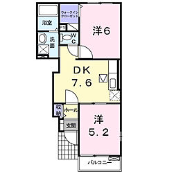 ヴァン　ボヌール 1階2DKの間取り