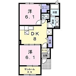 JR鹿島線 鹿島神宮駅 バス40分 奥ノ谷公民館前下車 徒歩10分の賃貸アパート 1階2DKの間取り