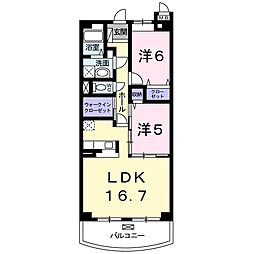 JR中央線 武蔵境駅 徒歩21分の賃貸マンション 1階2LDKの間取り