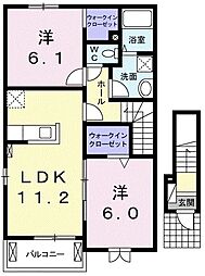 JR東北本線 氏家駅 バス16分 旭町下車 徒歩13分の賃貸アパート 2階2LDKの間取り