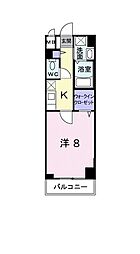 JR中央線 国分寺駅 徒歩12分の賃貸マンション 6階1Kの間取り