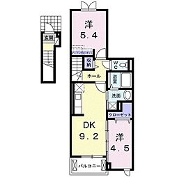 クレール石田 2階2DKの間取り