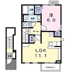 フォレストＨＩＲＯ 2階1LDKの間取り