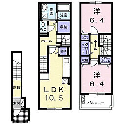 東京メトロ南北線 王子神谷駅 徒歩19分の賃貸アパート 2階2LDKの間取り