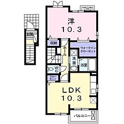 JR舞鶴線 西舞鶴駅 徒歩6分の賃貸アパート 2階1LDKの間取り