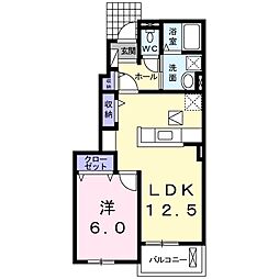 JR常磐線 勝田駅 4.3kmの賃貸アパート 1階1LDKの間取り