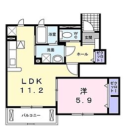 シャトーハイツD 1LDKの間取図画像