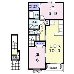 JR両毛線 佐野駅 徒歩26分の賃貸アパート 2階2LDKの間取り