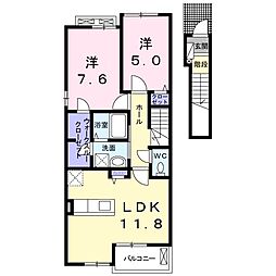名鉄三河線 若林駅 バス16分 西岡二本木下車 徒歩2分の賃貸アパート 2階2LDKの間取り