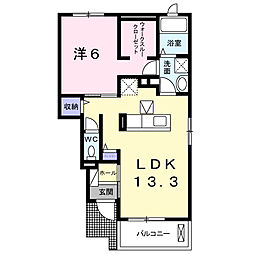 ヒルズコート　Ｂ棟 1階1LDKの間取り