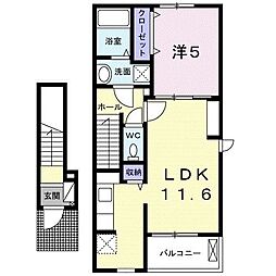 近鉄名古屋線 伊勢朝日駅 徒歩10分の賃貸アパート 2階1LDKの間取り