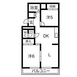 パラシオン城下 2LDKの間取図画像