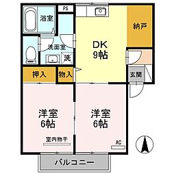 グレースコート　Ｂ 1階2DKの間取り
