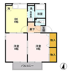 パーチェB 2DKの間取図画像