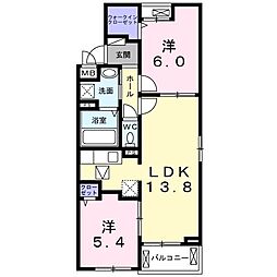 阪急京都本線 西山天王山駅 徒歩19分の賃貸アパート 1階2LDKの間取り