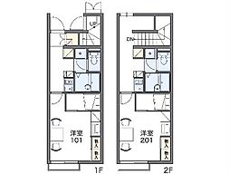 レオパレスアムールII 2階1Kの間取り
