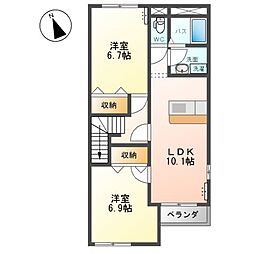 Honesty（オネスティ） 2階2LDKの間取り