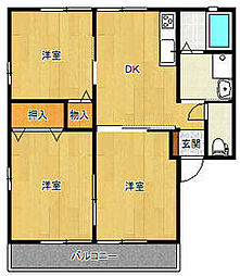 クイーンハイツＤ／Ｅ／Ｆ／Ｈ 2階3DKの間取り